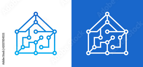 Smart house node network connectivity icon with node graph line art smart home technology connectivity automation internet connection structure residential minimalist abstract innovation