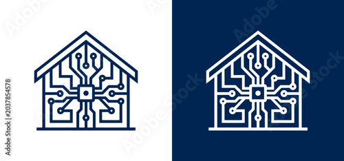 Smart home circuit board technology icon with technology automation electronic computer processor connectivity minimalist innovation internet infrastructure integrated development software