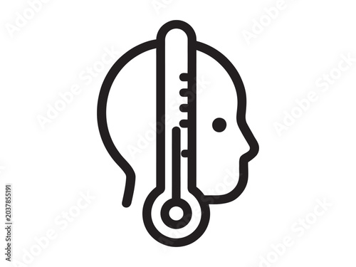 Fotografía Head with thermometer icon fever temperature measurement  health concept