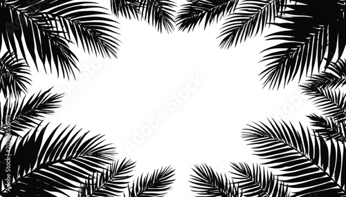Palm leaves arranged in a circular border provide a natural frame for artistic compositions on a white background.