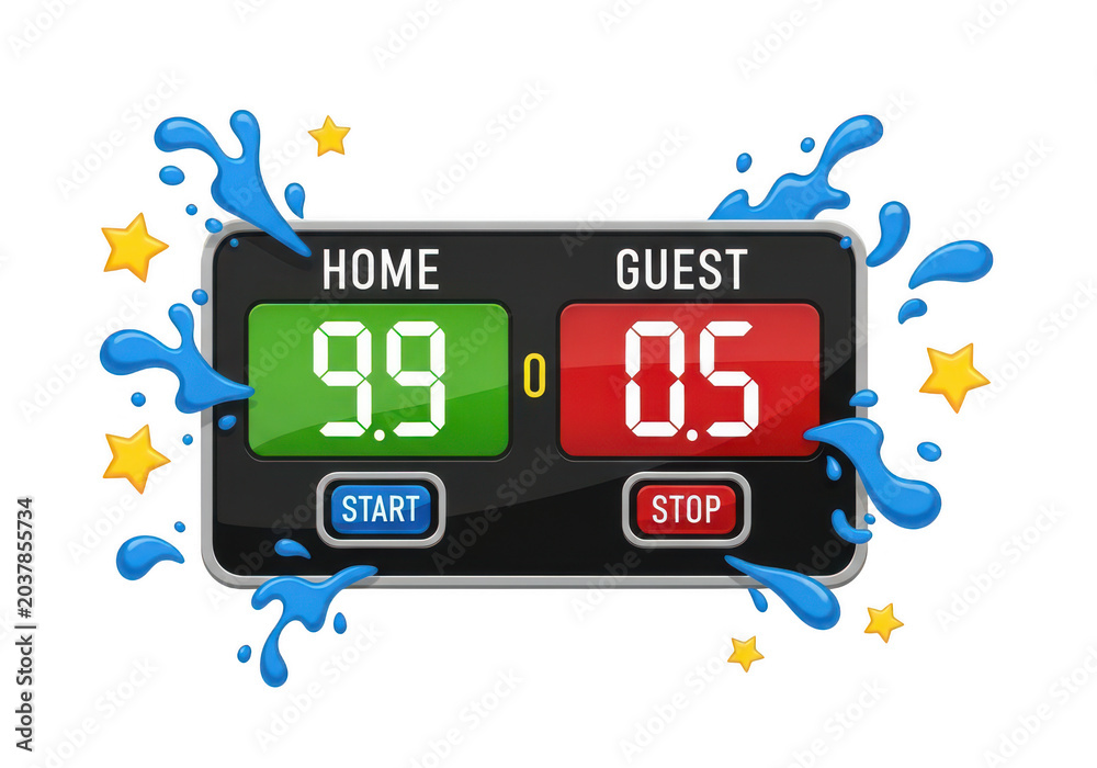 Fototapeta premium Digital scoreboard showing a 98 to 05 game result isolated on transparent background