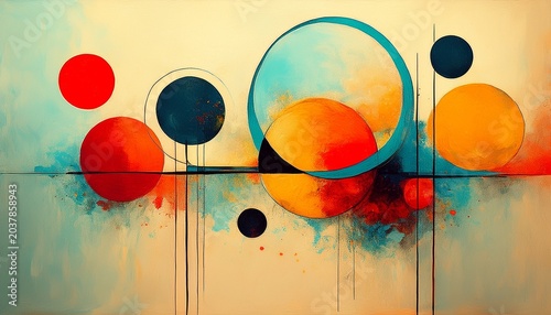 modern abstract painting with grunge textured circles