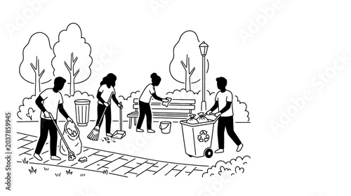 Tableau sur toile Group of volunteers cleaning up a city park.