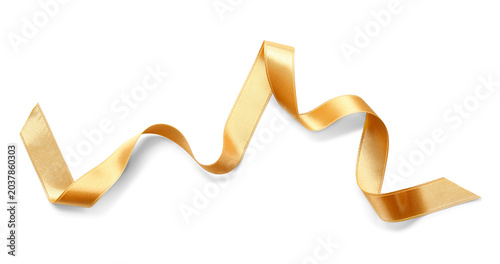 Quadro su tela Golden satin ribbon isolated on white background