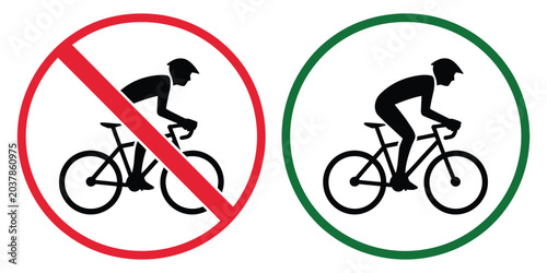 Tableau sur toile No Allowed Cyclist Black Silhouette Icon, forbidden bicycle rider pictogram with