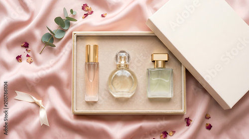 Perfume bottles in a gift box.
