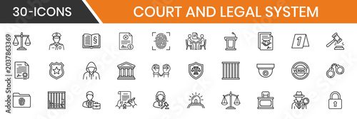 Εκτύπωση καμβά Court Legal System Web Icons Thin Line Style Minimal Vector