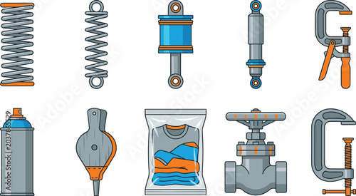 Cuadro en lienzo Mechanical Engineering and Workshop Hardware Vector Icon Set with Springs, Shock