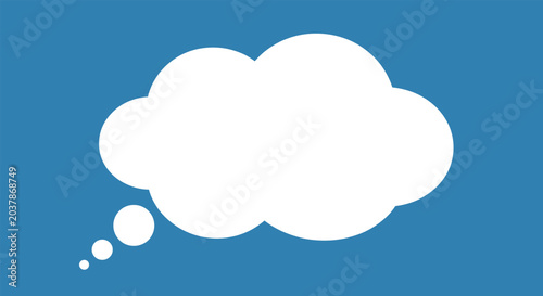 Large white thought bubble on a solid blue background for representing ideas, dreams, imagination, and communication concepts.