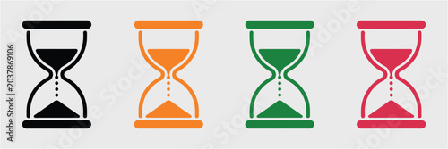 Tableau sur toile Four Hourglass Designs with Different Colors and Sand Levels, Time Passing Conce