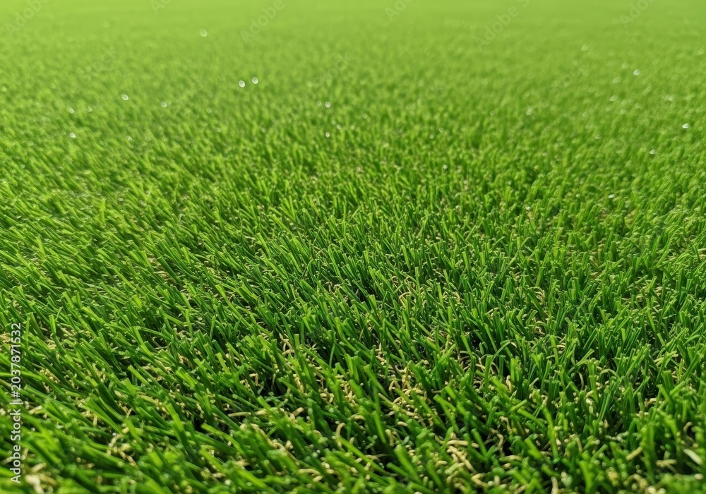 Obraz premium Vibrant green synthetic turf photographed in bright sunlight showcasing uniform texture, durability, and low maintenance features for landscaping, fresh, commercial, flooring