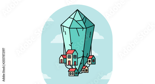 Canvastavla Abstract crystal formation with small homes