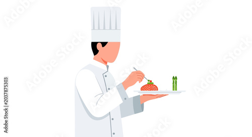 Bilde på lerret Chef plating gourmet food with asparagus, fine dining preparation, professional