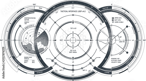 Photos Futuristic tactical interface loop vector illustration with circular HUD radar s