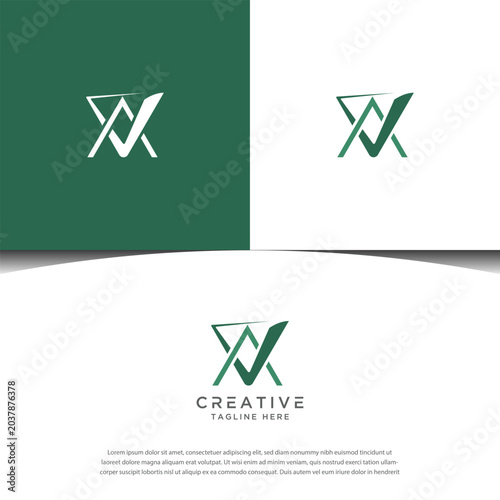 Modern Geometric Letter VA or AV Monogram Logo Design with Green Accent for Corporate Business Identity