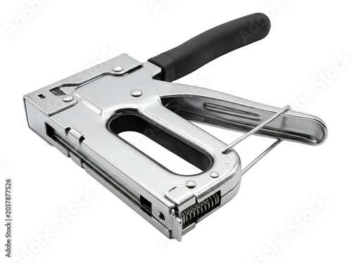 Stapler, metal office supplies, black handle, silver stapler, stationery isolated on Transparent Background