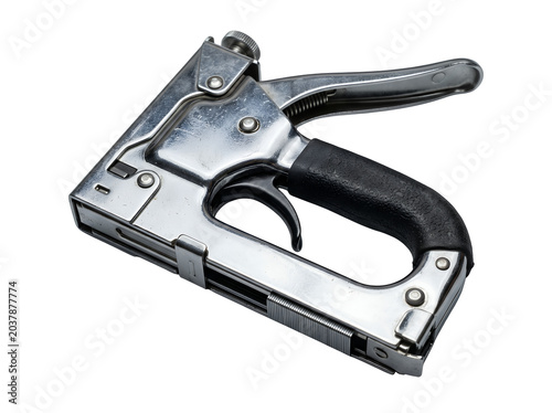 Heavy duty staple gun, metal stapler, industrial tool, office supply isolated on Transparent Background