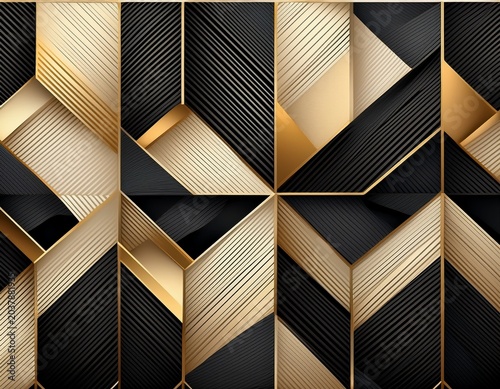 abstract black and beige geometric pattern with gold accents