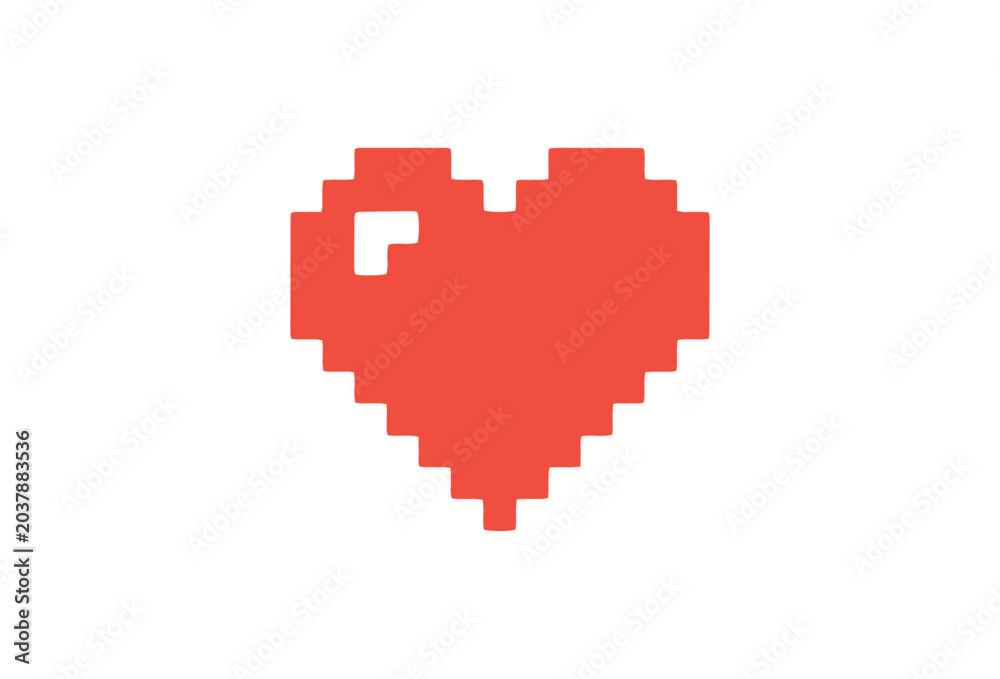 Fototapeta premium Pixel art heart, red heart icon, pixelated love symbol, vector graphic