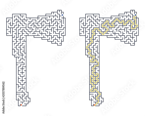 Maze challenge with answers in the shape of an axe  
