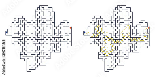 Maze challenge with answers illustrated in black and white format  