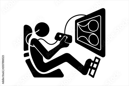 Silhouette of a person playing a game on a monitor with e sports controller computer entertainment joystick