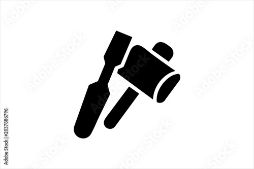 Chisel and wooden mallet icon woodworking hand tools for carpentry and diy projects woodworking carpentry