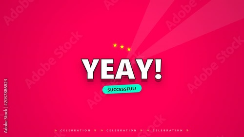 Yeay! Successful Celebration with Confetti and Spotlight on Pink Background