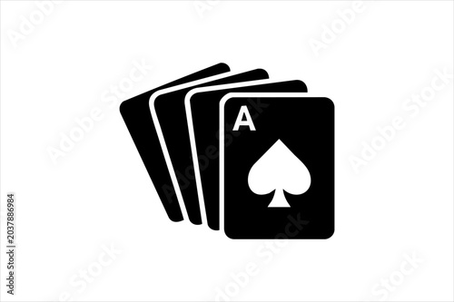 Black and white vector icon of a hand of playing cards featuring an ace of spades symbol gambling recreation