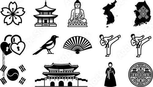 Foto Traditional South Korean Cultural Heritage and National Symbol Icon Set featurin