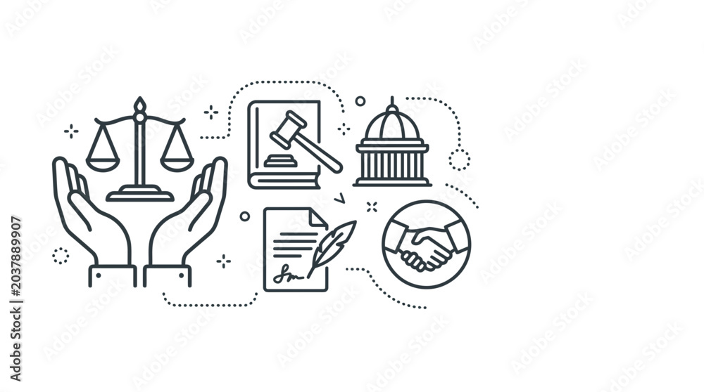 Naklejka premium Law and Justice Concept Icons Illustration.