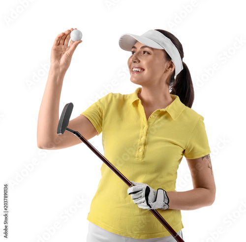Beautiful female golfer on ...