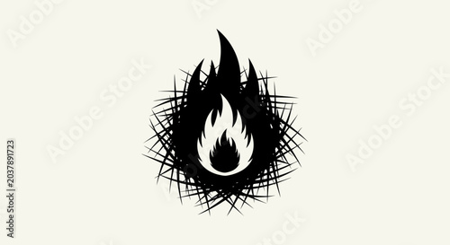 Black flame illustration on white background
