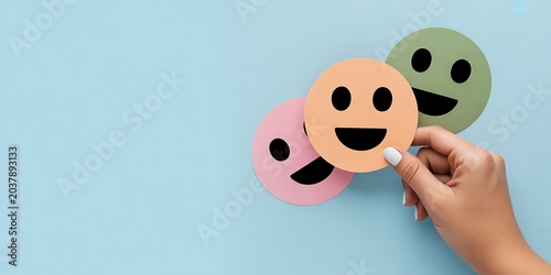 Woman holding smiley face icon illustration with happy and cute expression