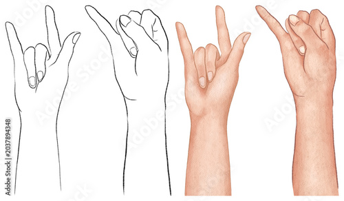 Tableau sur toile Illustrated hand gestures progression element set
