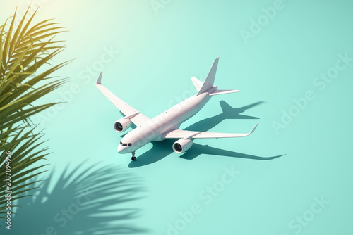 Minimal airplane on pastel background. Clean travel concept design. Aviation minimal aesthetic. Flight symbol modern backdrop. Wanderlust concept image