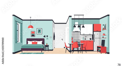 Foto Modern Studio Apartment Interior Design: Bedroom, Kitchen, Living Area