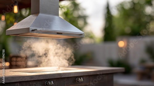 New clean stainless steel hood in professional kitchen