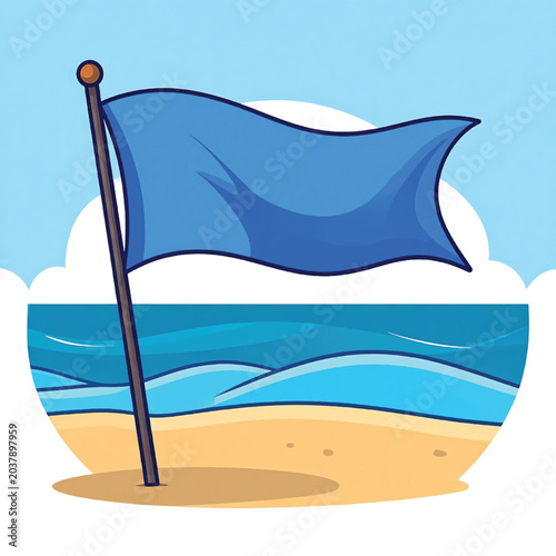 Blue flag on a pole.