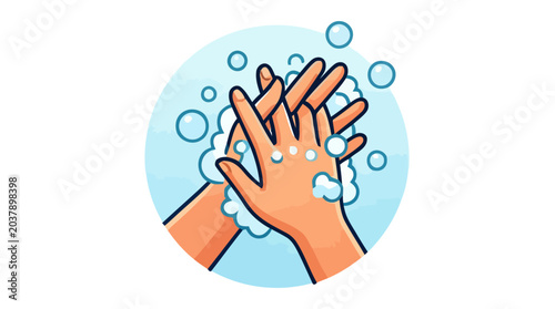 Billede på lærred Hands washing with soap bubbles.