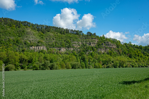 landscape in the river Werra valley near the beautiful town Creuzburg in Thuringia in Germany