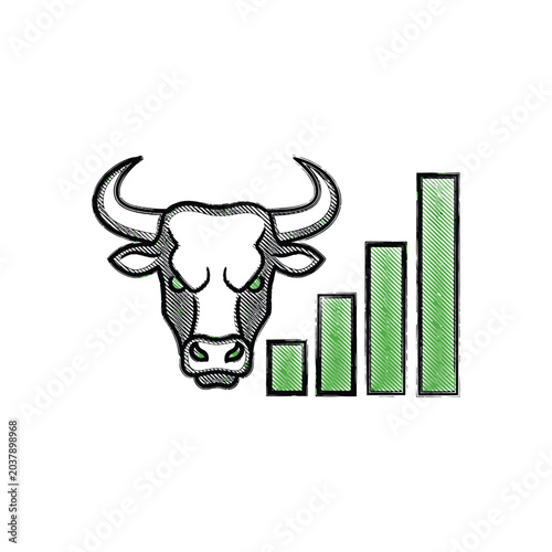 Tableau sur toile Bull market stock trading graphic design illustration featuring angry bull head