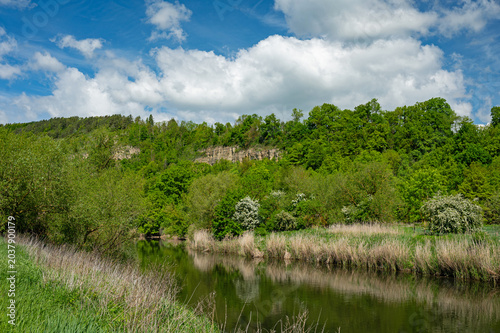 landscape in the river Werra valley near the beautiful town Creuzburg in Thuringia in Germany