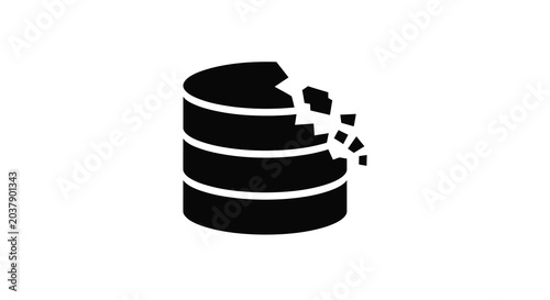 Bild auf Leinwand Stacked cylindrical object with fractured edge black silhouette