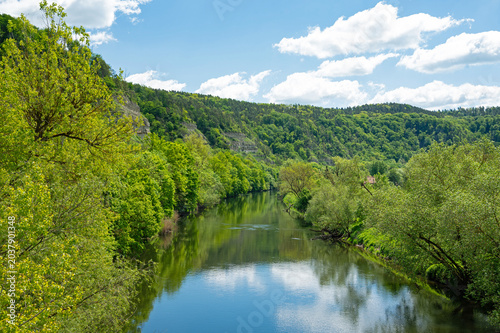 landscape in the river Werra valley near the beautiful town Creuzburg in Thuringia in Germany