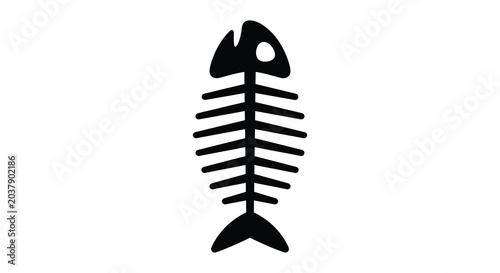 Schilderij op canvas Fish skeleton silhouette on a white background