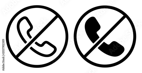 no phone symbol vector illustration in black line and solid style, communication prohibition icon set on transparent background