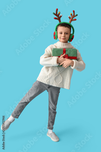 Cute little boy in reindeer...