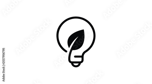 Eco-friendly light bulb icon with leaf symbolizing green energy and sustainable ideas