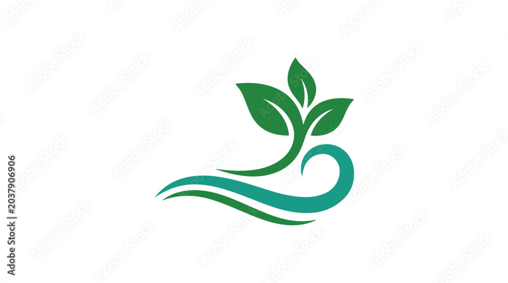 Fototapeta premium Eco friendly logo with green leaves and wave design on white background